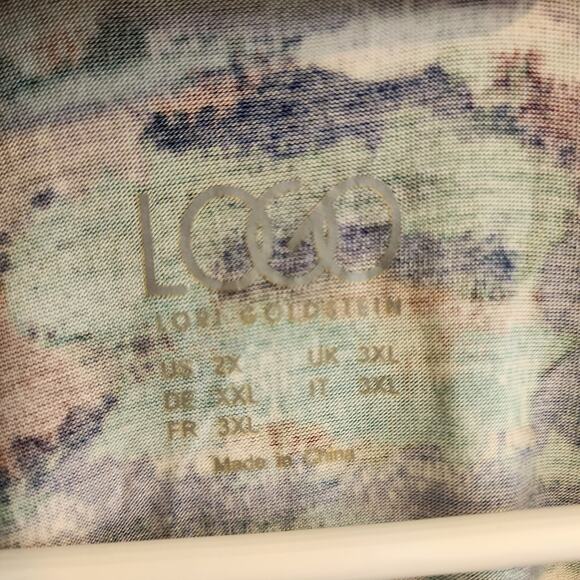 Logo Lori Goldstein Top 2X Colorful Watercolor Button Up Boho Artsy Moody - Picture 3 of 5